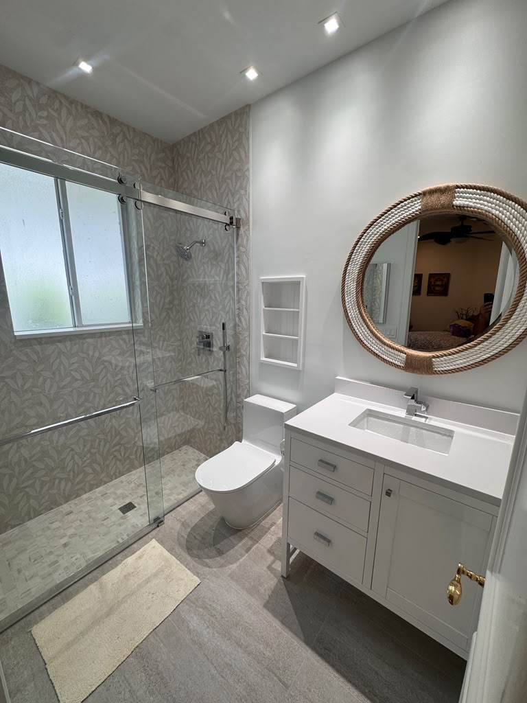 Bathroom before textured modern renovation